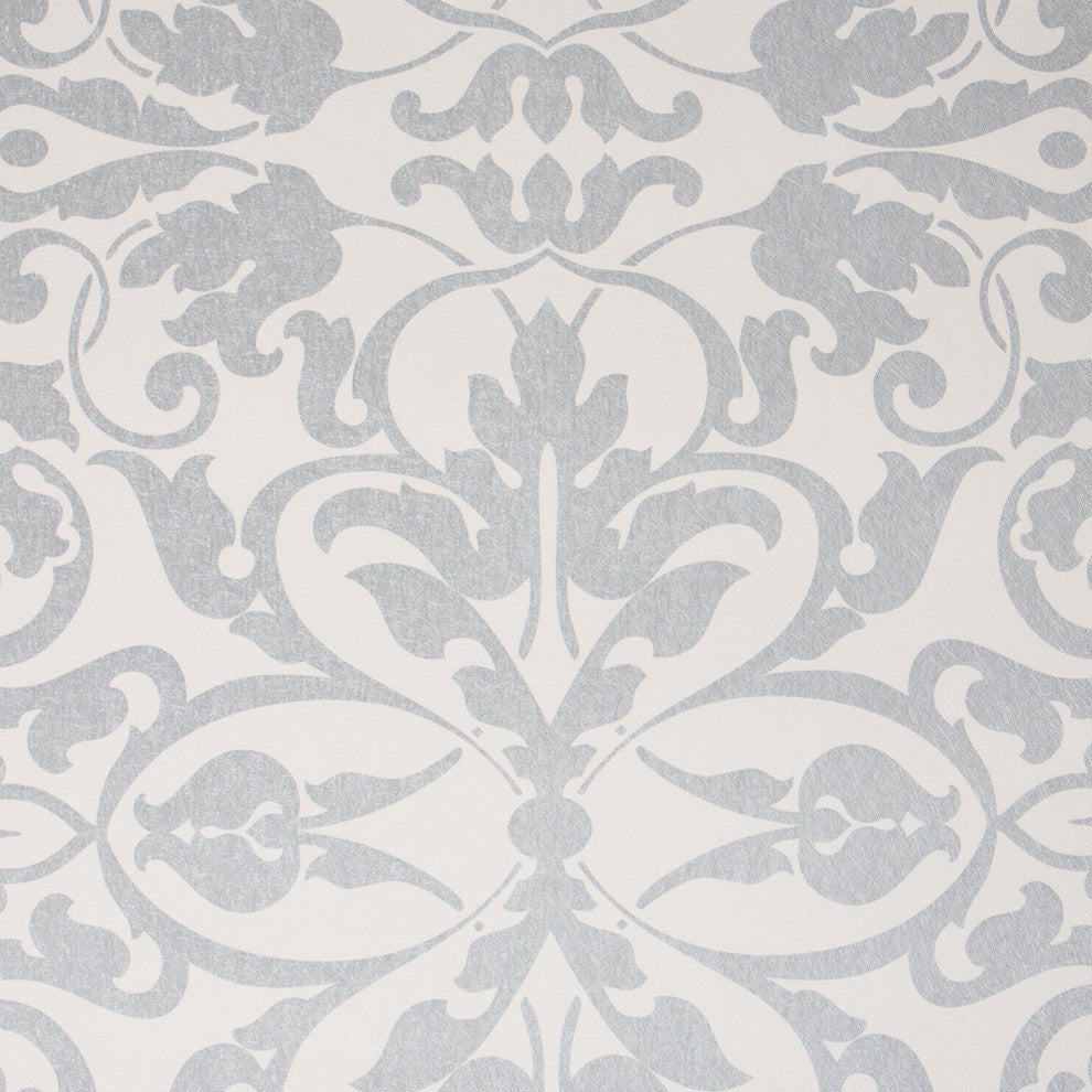 Swirls Wallpaper, White and Silver