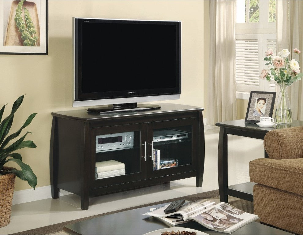 Exotic tv console with see through cabinets, Brown
