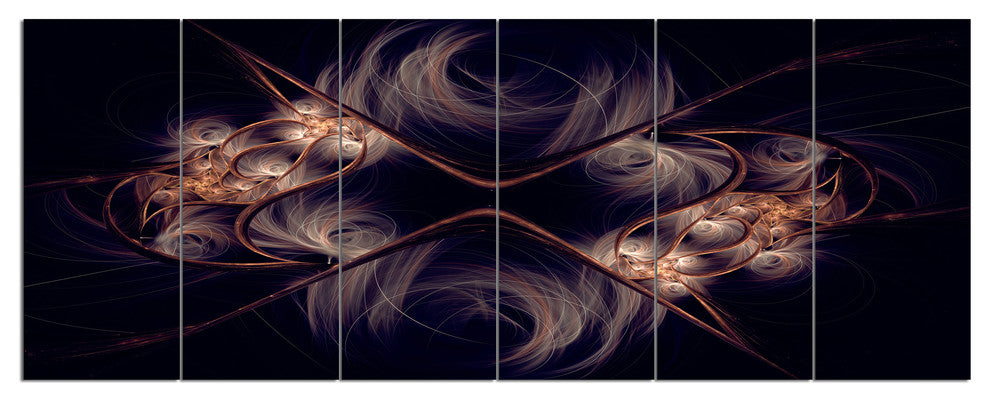 Dark Gold Fractal Flower Pattern, Abstract Wall Art Canvas, 70"x28", 6 Panels