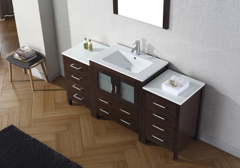 66" Single Bathroom Vanity, Espresso, White Ceramic, Polished Chrome