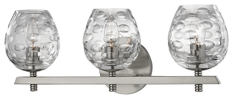 Burns 3-Light Bath and Vanity With Clear Glass Shade, Satin Nickel