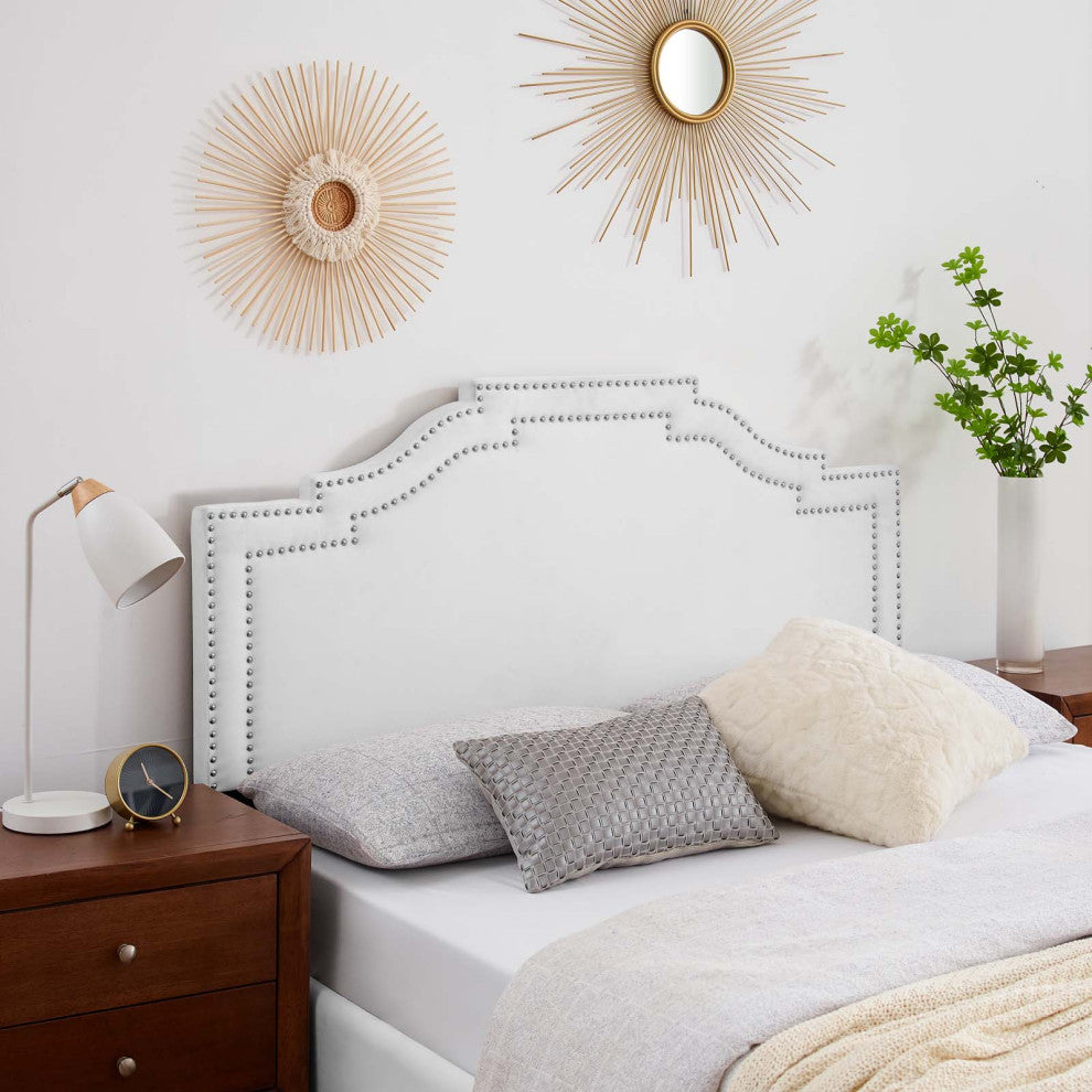 Headboard, King Size, Velvet, White, Modern Contemporary, Bedroom Master Suite