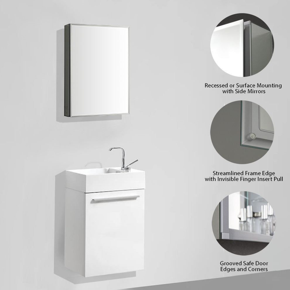 Aluminum Bathroom Medicine Cabinet, Recess Or Surface Mount, 16"œx20"