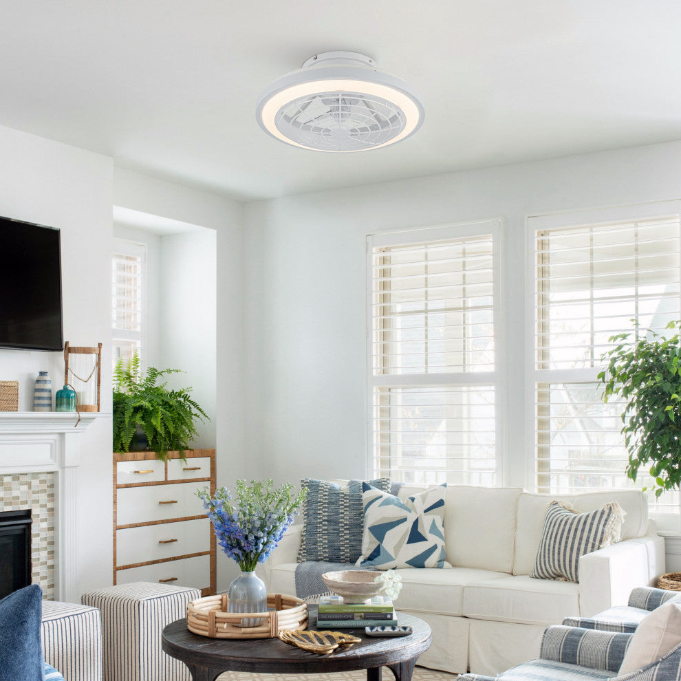 20 in. LED White Low Profile Caged Enclosed Ceiling Fan with Remote Control