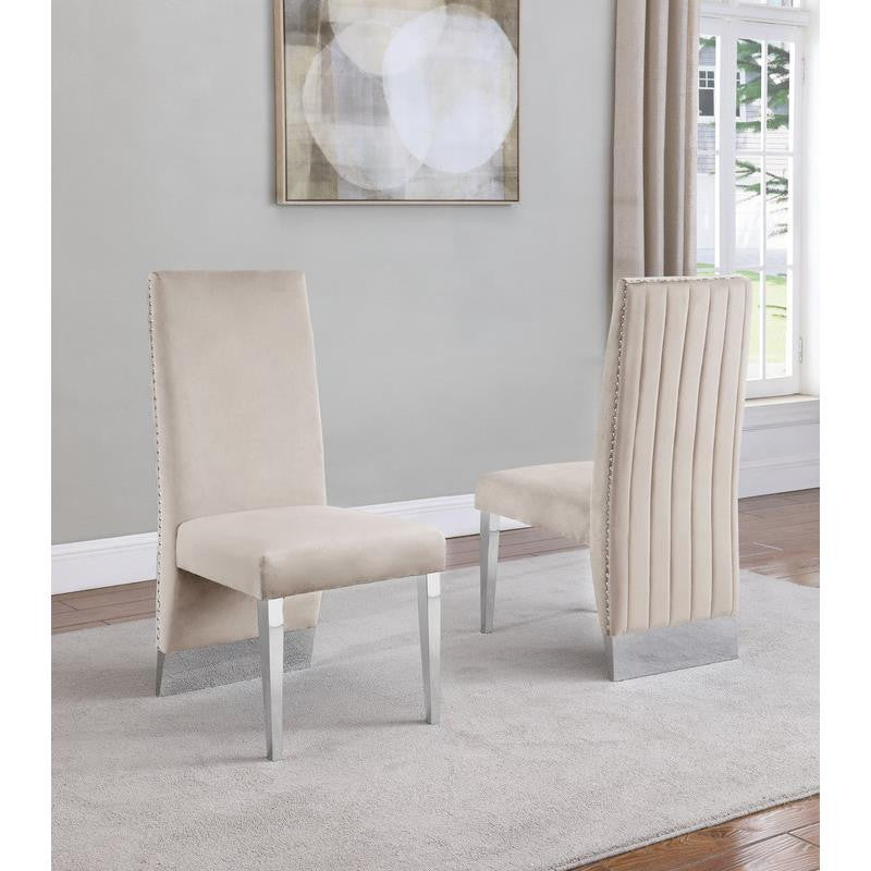 Cream Tufted Velvet Accent Side Chairs with Silver Chrome Detailing (Set of 2)