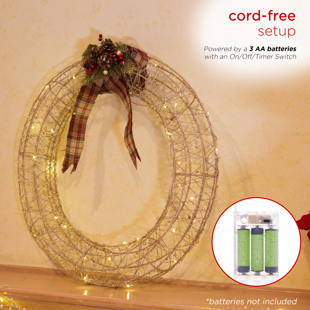Gold Wire Christmas Wreath Hanging DÃ©cor with LED Lights