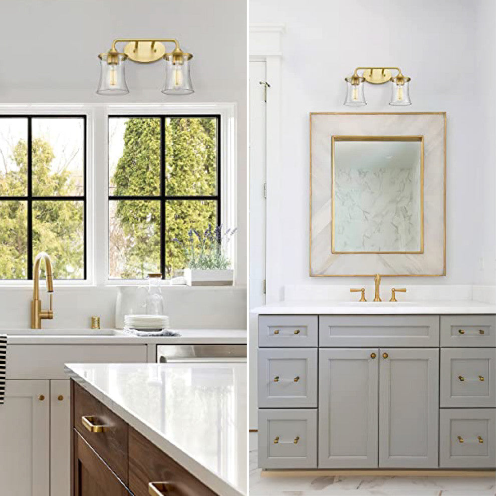 2-Light brushed gold vanity light Glass& Metal led light led Wall light fixtures