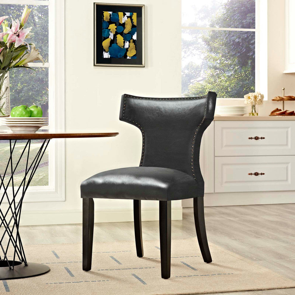 Side Dining Chair, Faux Leather, Black, Modern, Bistro Restaurant Hospitality