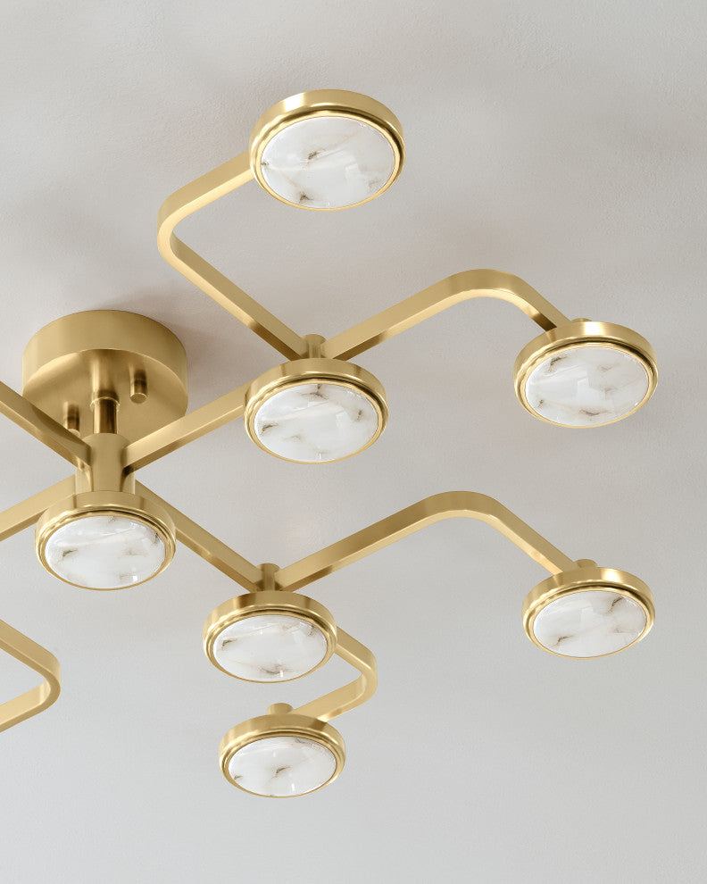 Meander 13-Light LED Chandelier, Aged Brass Frame, White Diffuser