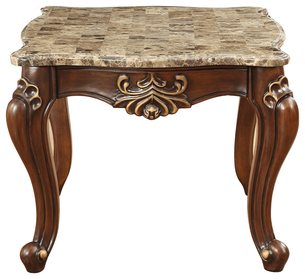 ACME Shalisa End Table, Marble and Walnut