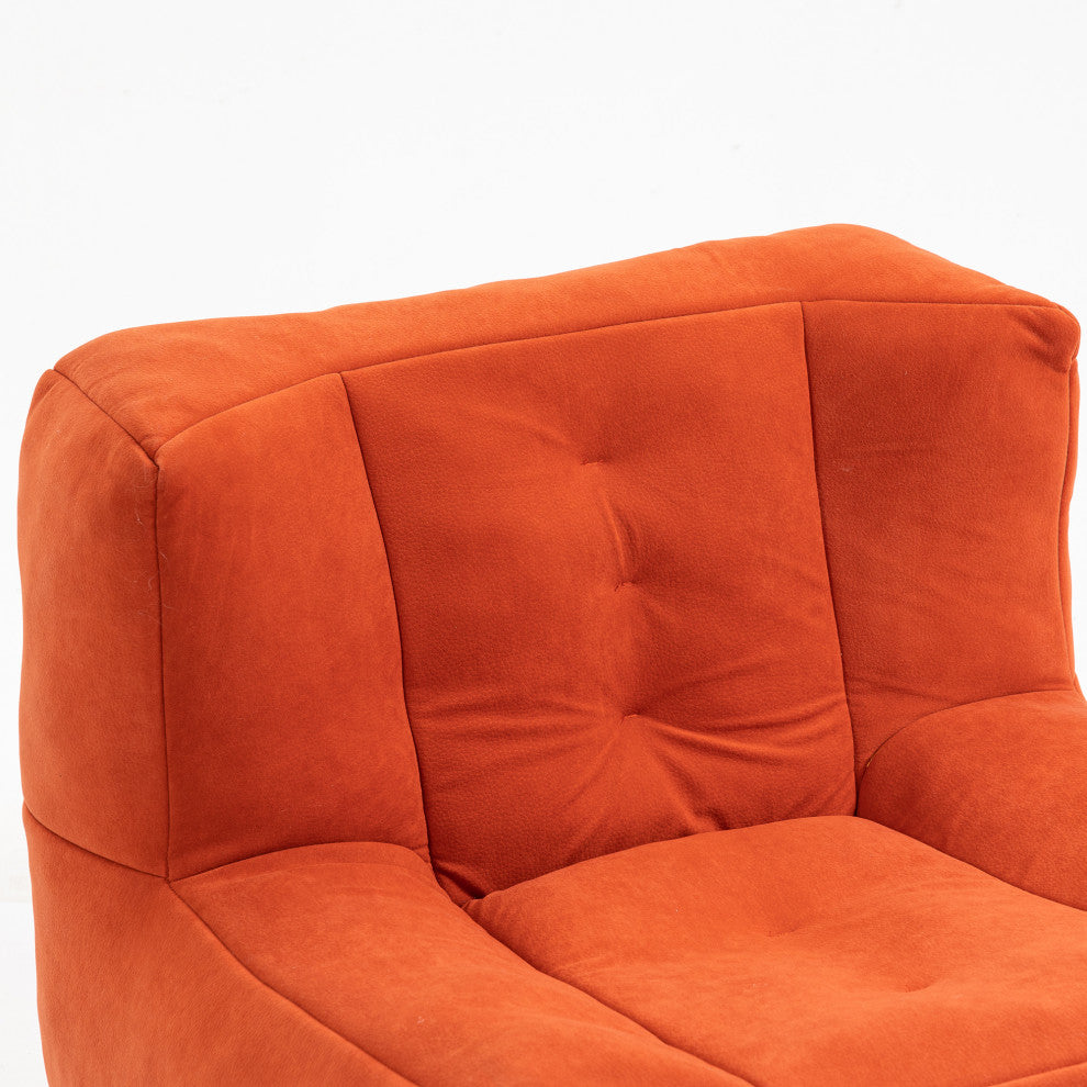 Memory Foam Padded Bean Bag Sofa with Ottoman, Comfy Velvet, Red