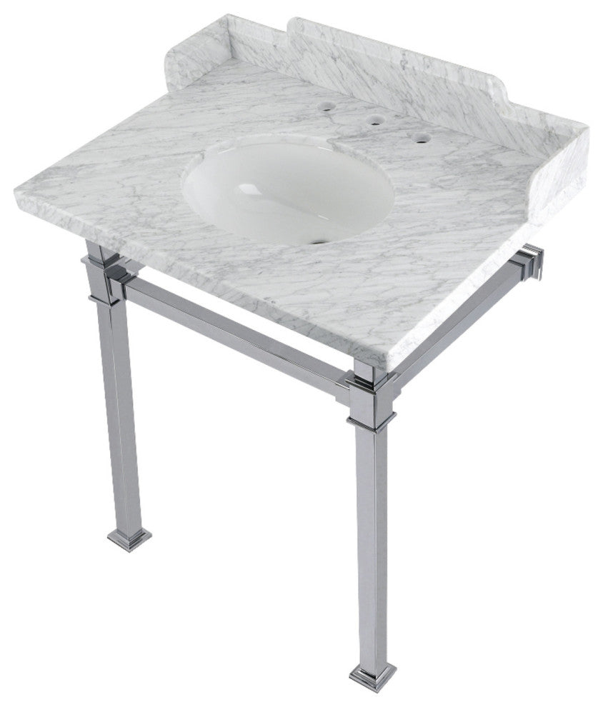 Kingston Brass LMS30MOQ1 30" Carrara Marble Console Sink, Legs