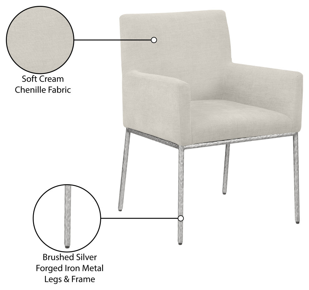 Reeves Upholstered Dining Chair, Cream, Chenille , AC, Brushed Silver, Set of 2