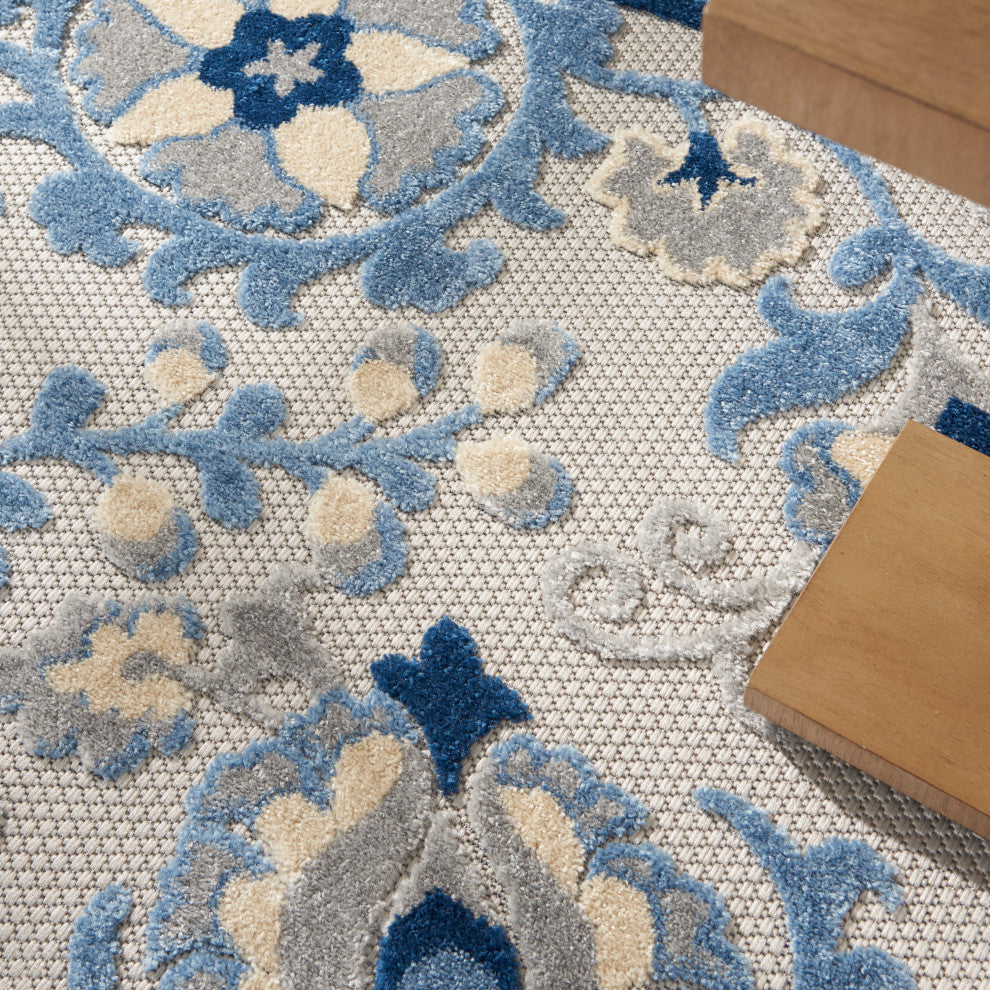 Nourison Aloha 4' x Round Blue/Grey Farmhouse Area Rug