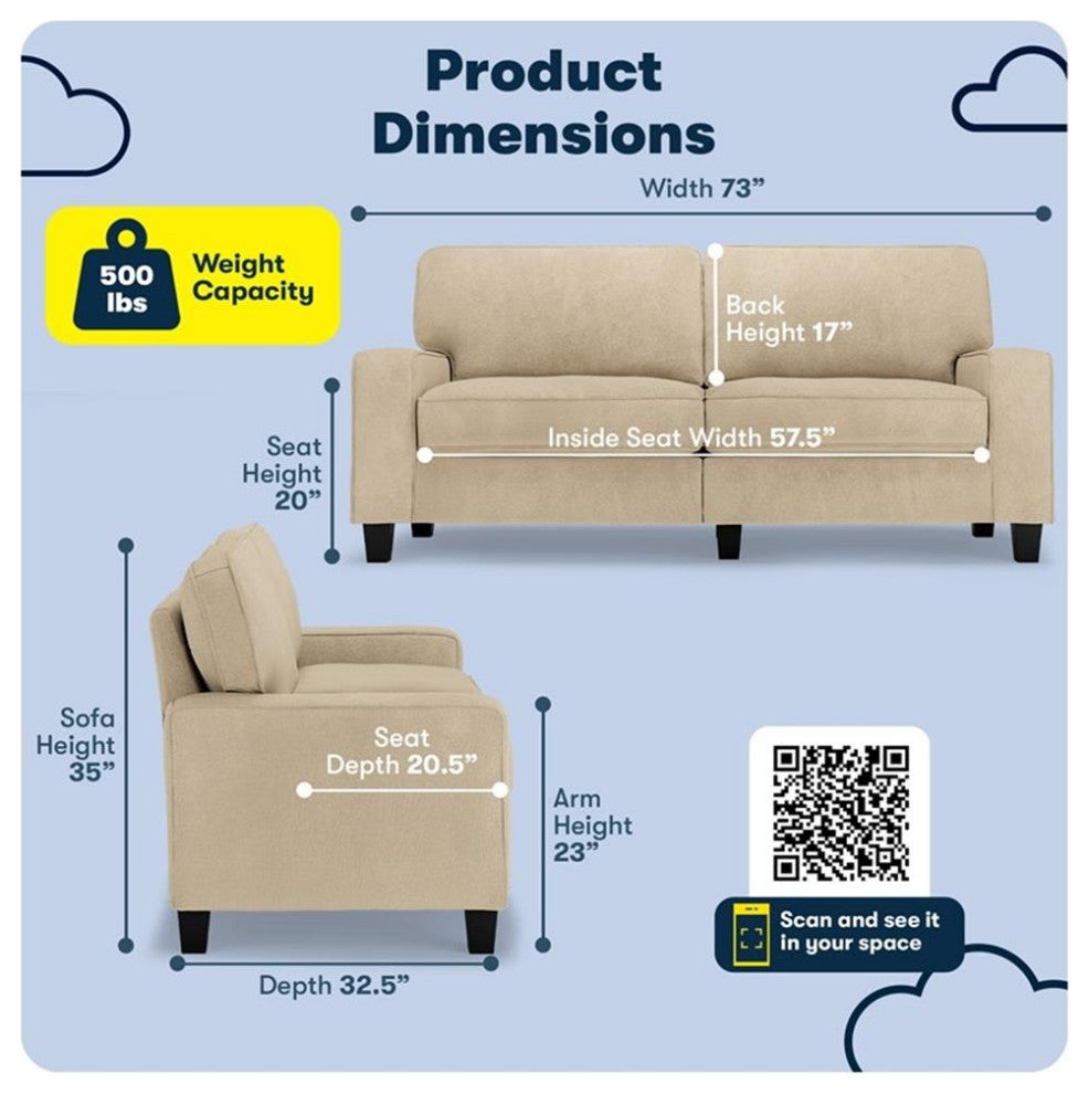 Serta Palisades 73" Track Arm Sofa with Removable Covers Sand Beige
