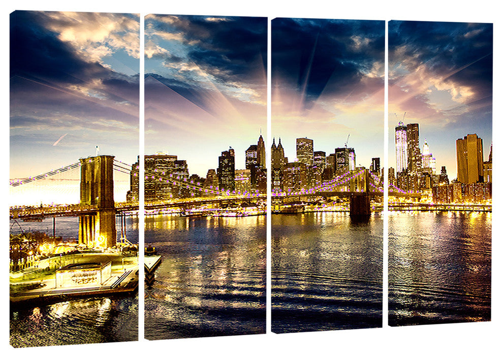 "Brooklyn Bridge and Manhattan Skyline" Wall Artwork, 4 Panels
