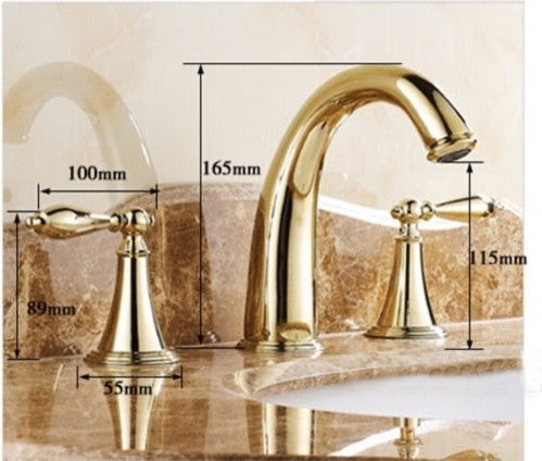 Mina Gold Widespread 3 Holes Double Knobs Bath Sink Faucet