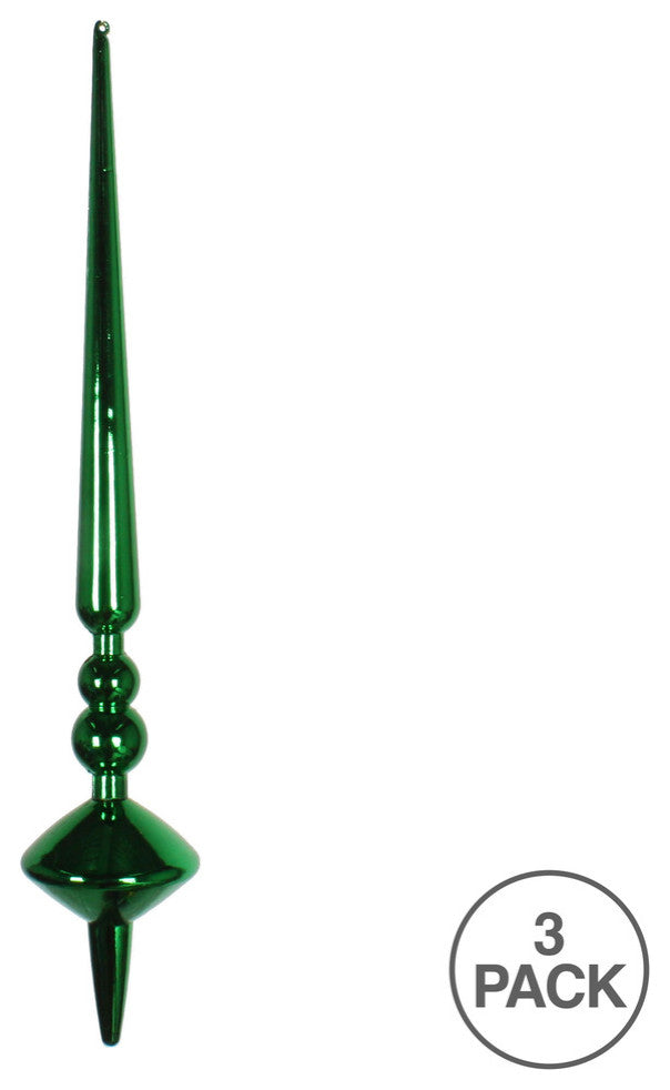 Vickerman M183304S 12" Green Shiny Cupola Finial Ornament, Pack of 3