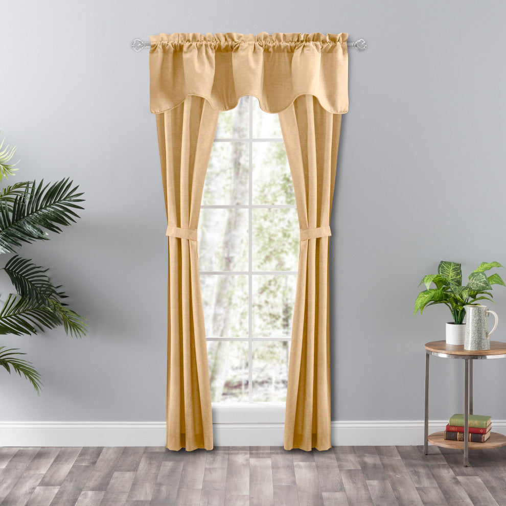 Lisa Solid Tailored Panel Pair with Ties, Butter, 56"x84"