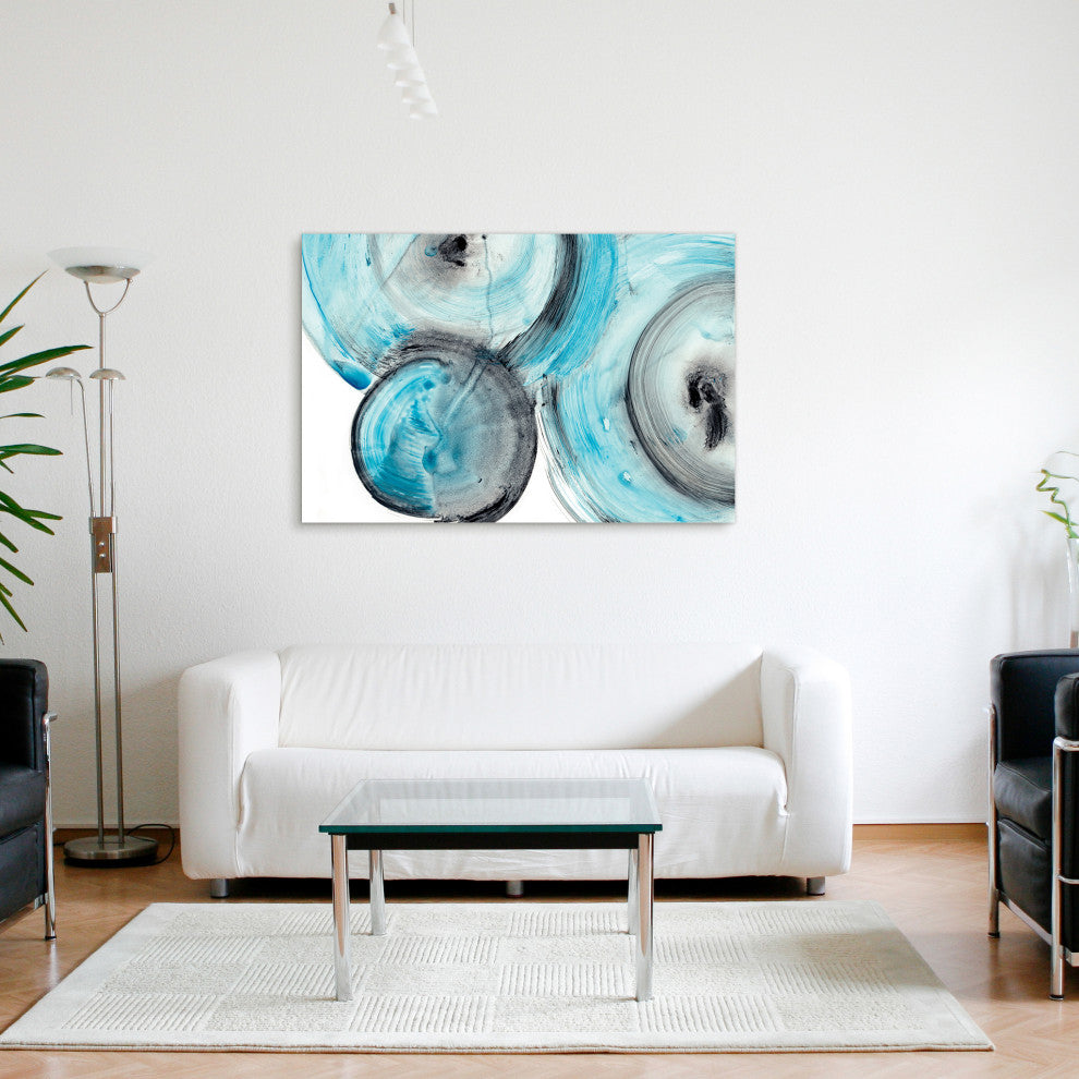 Blue Circles Abstract Wall Art Printed on Frameless Free Floating Tempered Glass