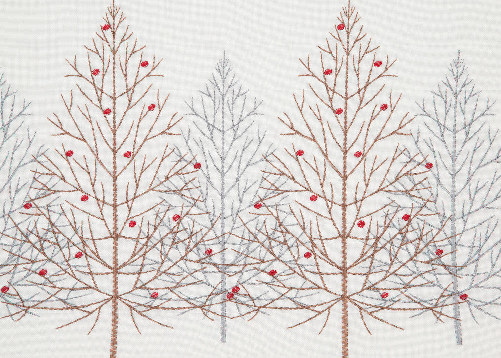 Festive Trees Embroidered Christmas Pillow, 12"x20", White