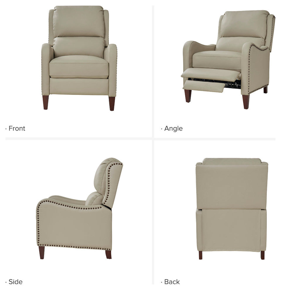 Genuine Leather Recliner With Nailhead Trim Set of 2, Beige