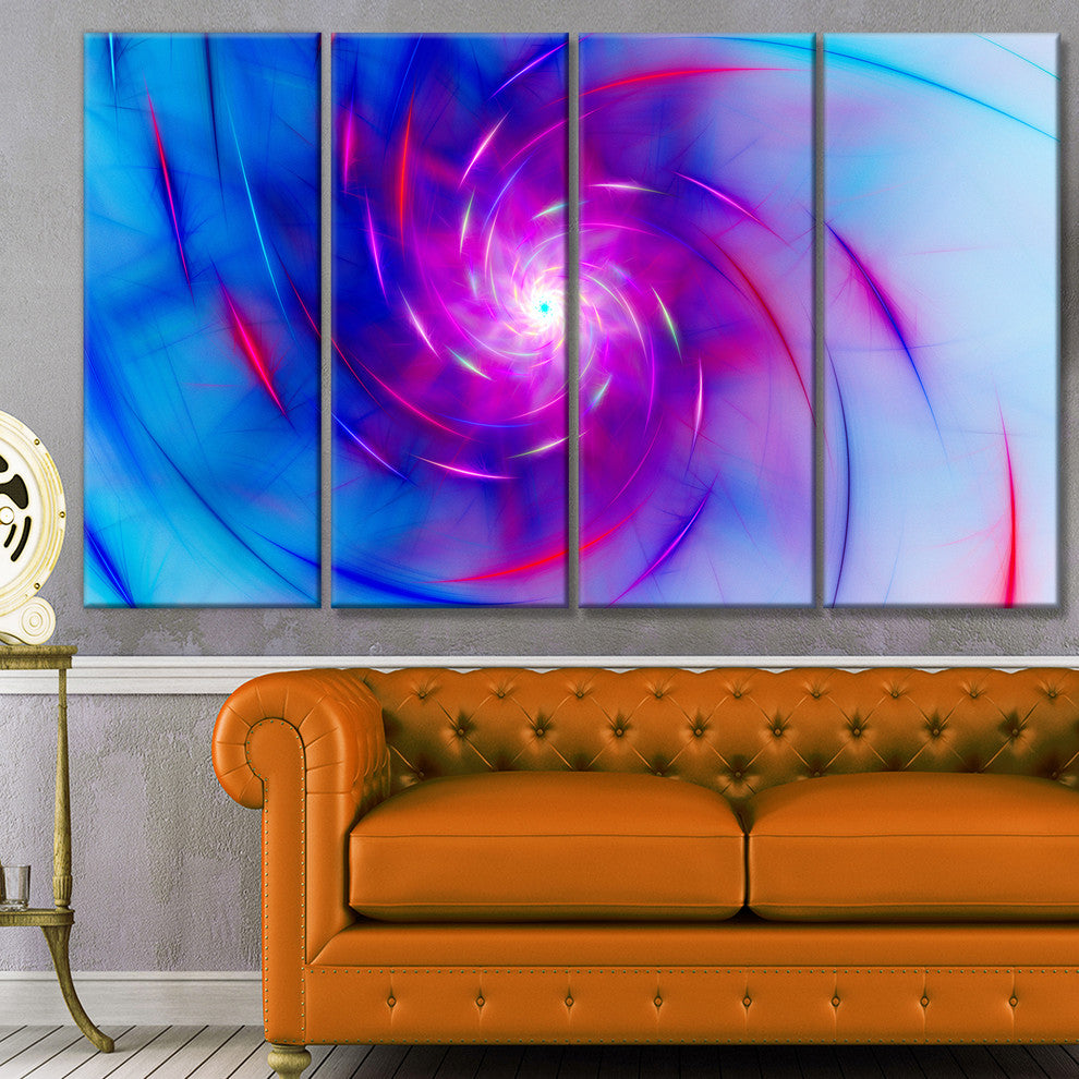 Turquoise Whirlpool Fractal Spirals, Abstract Art on Canvas, 48"x28", 4 Panels