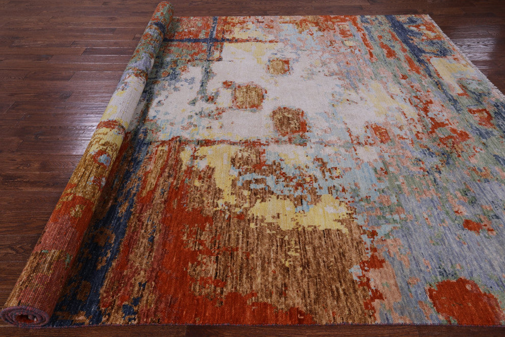 9' 1" X 12' 1" Abstract Handmade Wool Rug Q9391
