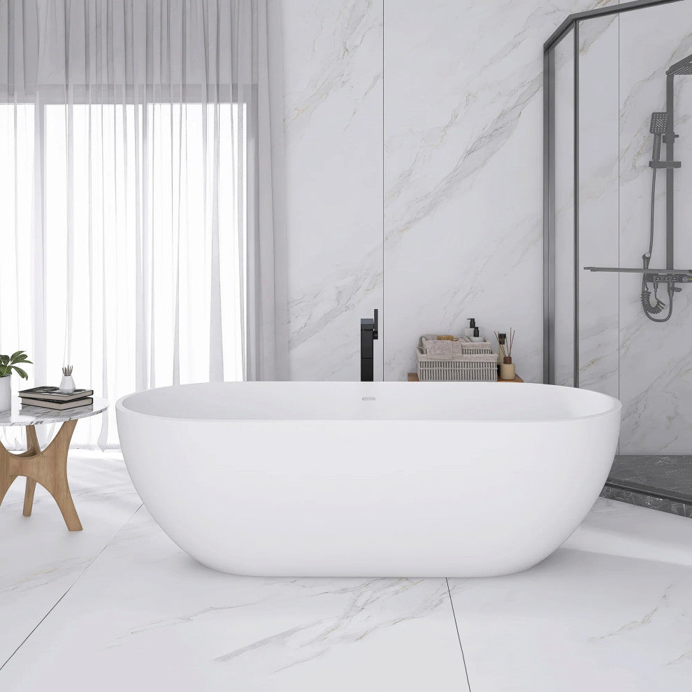 Solid Surface Freestanding Soaking Bathtub, Drain, 69"