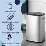 Tammi Kitchen 14.5-Gallon Slim Metal Push Button Trash Can, Silver