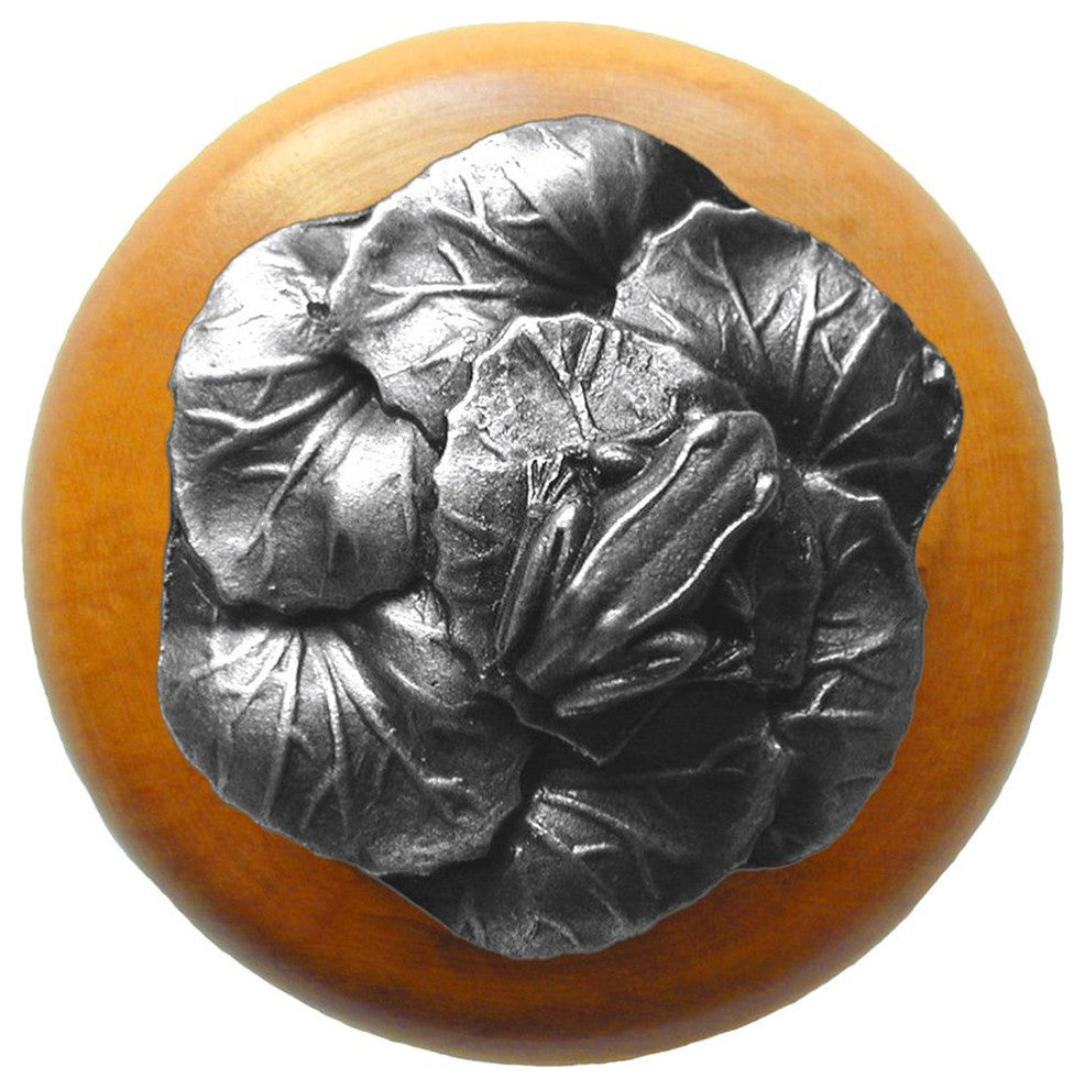 Leap-Frog Maple Wood Knob, Antique-Style Pewter