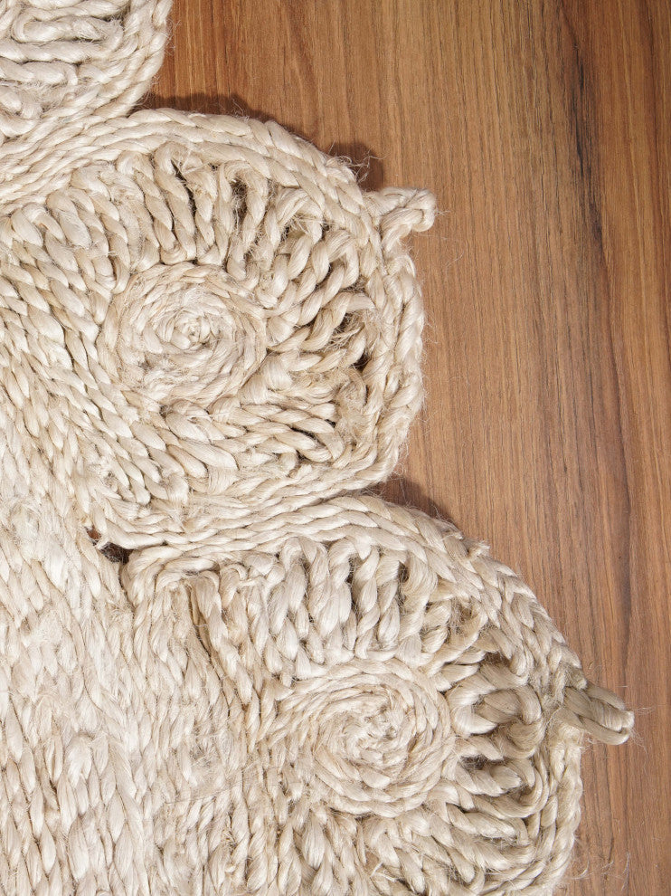 HAND WOVEN JUTE ECO-FRIENDLY AREA RUGS  - Round, White, Oriental, Indoor Outdoor, [Round] 6'7''x6'7''