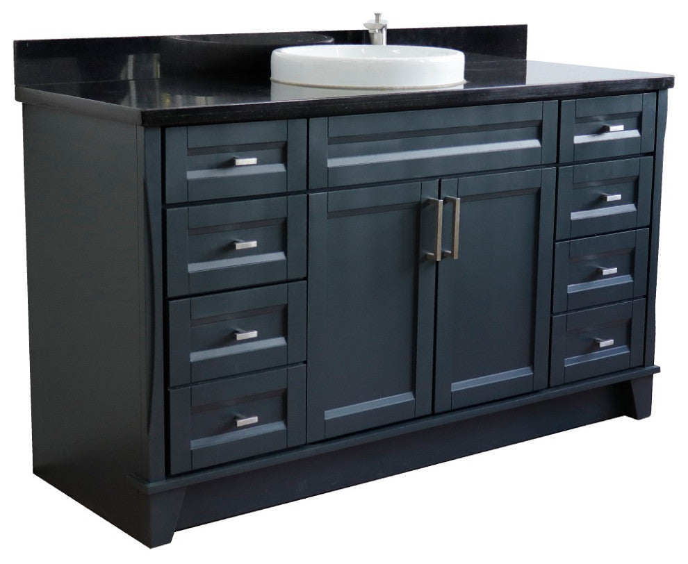 61" Single Sink Vanity, Dark Gray Finish And Black Galaxy Granite
