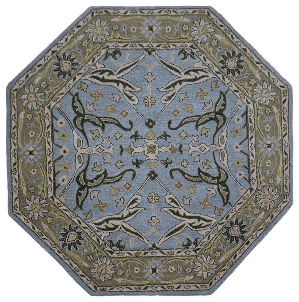 HAND TUFTED WOOL ECO-FRIENDLY AREA RUGS, Blue Green Color, Oriental Design
