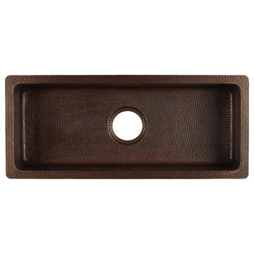 28" Rectangle Hammered Copper Bar/Prep Sink, 3.5" Drain Opening