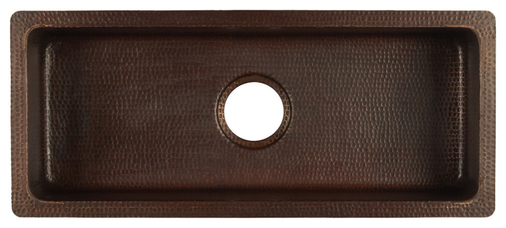 28" Rectangle Hammered Copper Bar/Prep Sink, 3.5" Drain Opening