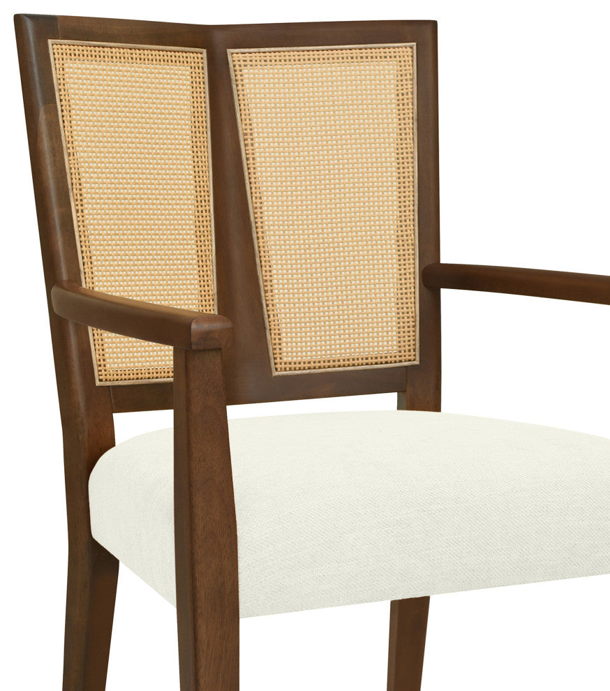 GDF Studio Modern Rattan Backrest Dining Chairs, Seat, Set of 2, Walnut/Beige