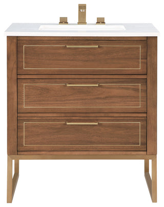 Markham 30" Single Bathroom Vanity Set, Walnut/Satin Brass, Quartz Countertop