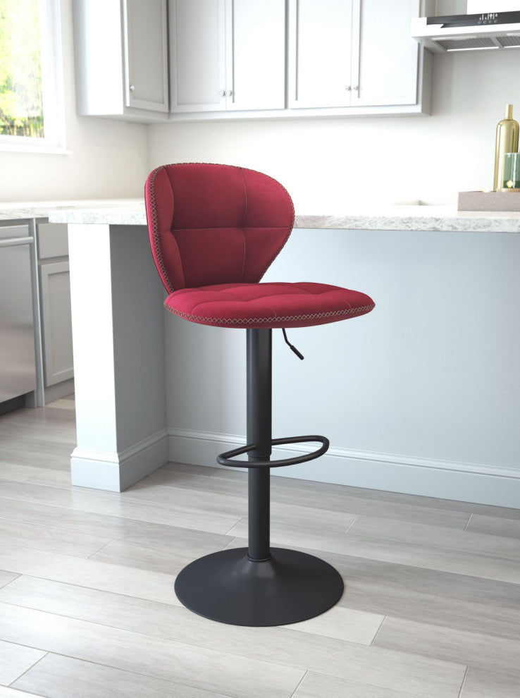 Bar Stool Chair Barstool, Steel Metal, Fabric, Red, Black, Kitchen Cafe Bistro