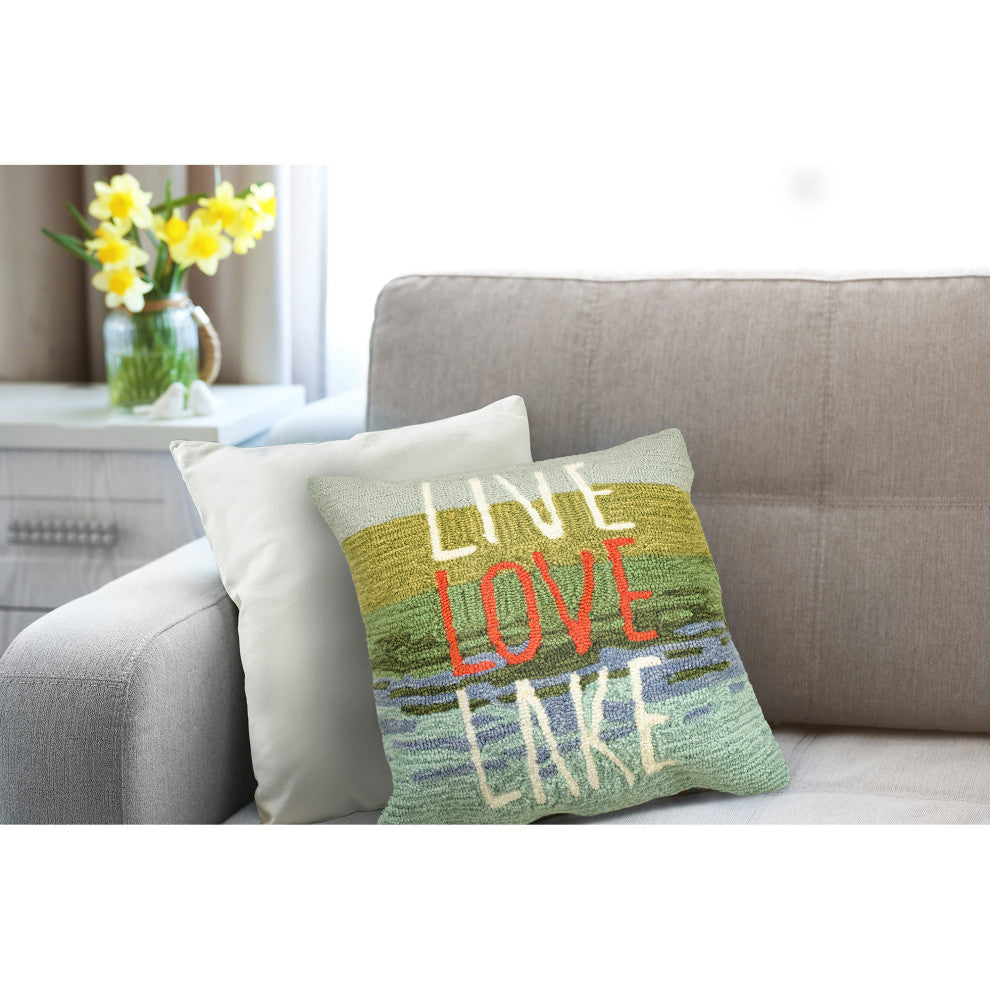 Frontporch Live Love Lake Indoor/Outdoor Pillow, Water, 18"x18"