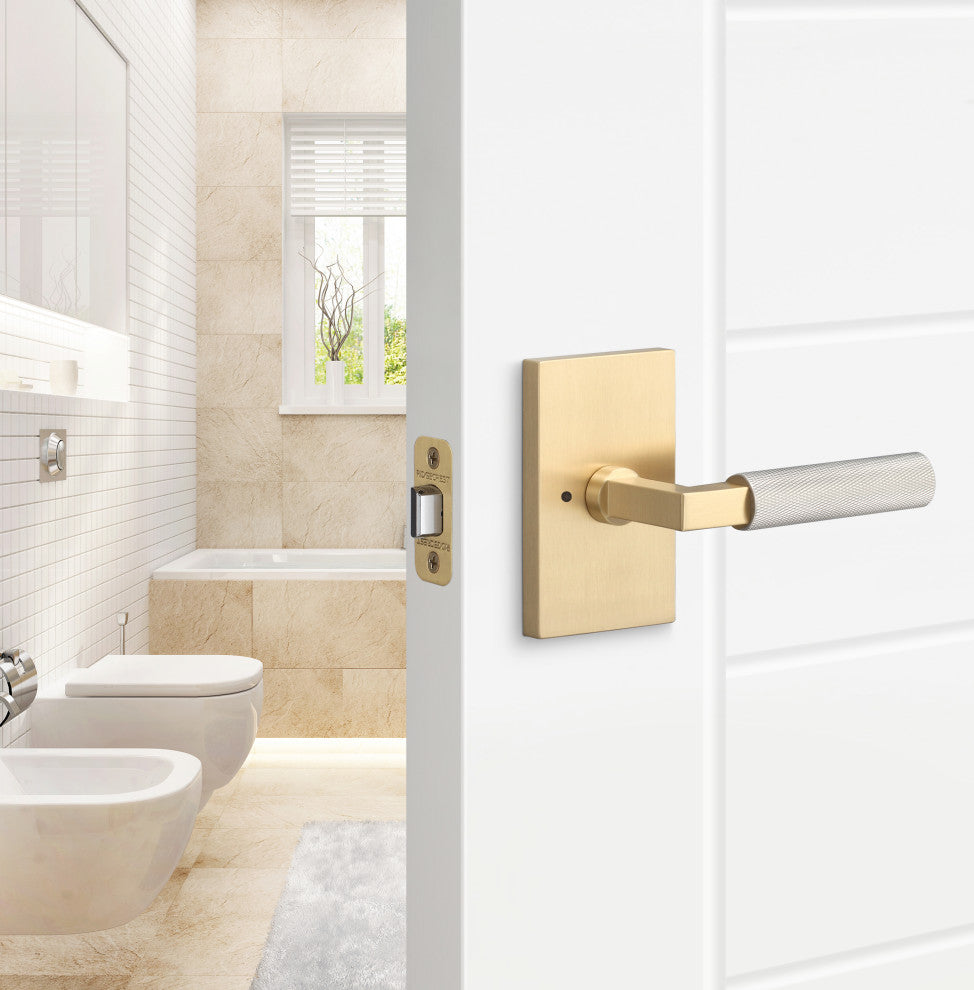 Levanto Privacy Rosette, Satin Brass, Knurled Grip in Nickel