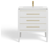 Celios Bathroom Vanity, White With Brass Trim, 30", Single Sink, Freestanding