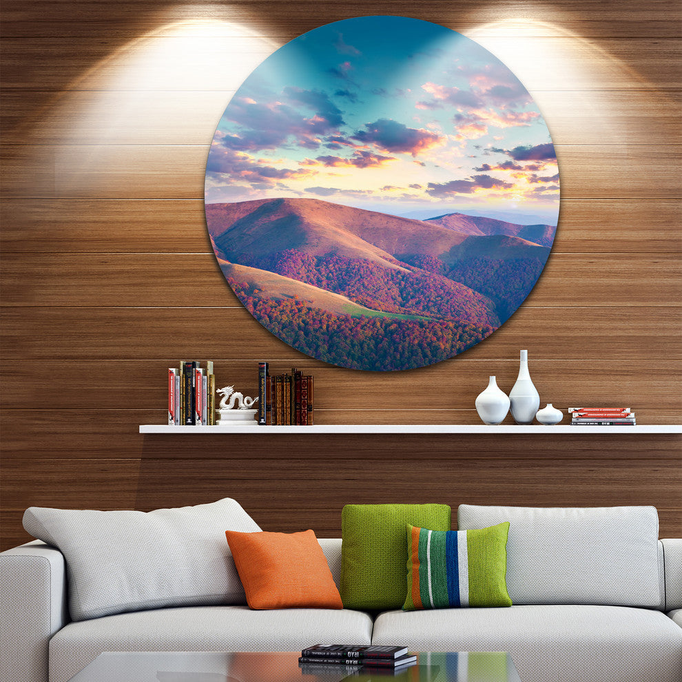 Carpathian Hills Under Clouds, Landscape Photo Disc Metal Artwork, 11"