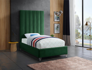 Via Velvet Upholstered Bed, Green, Twin
