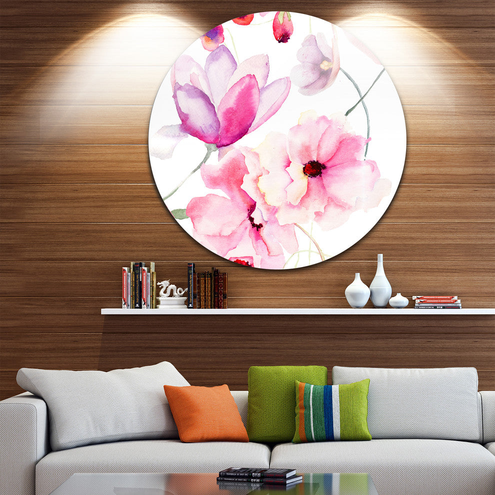 Seamless Pattern Of Pink Flowers, Flower Round Wall Art, 11"