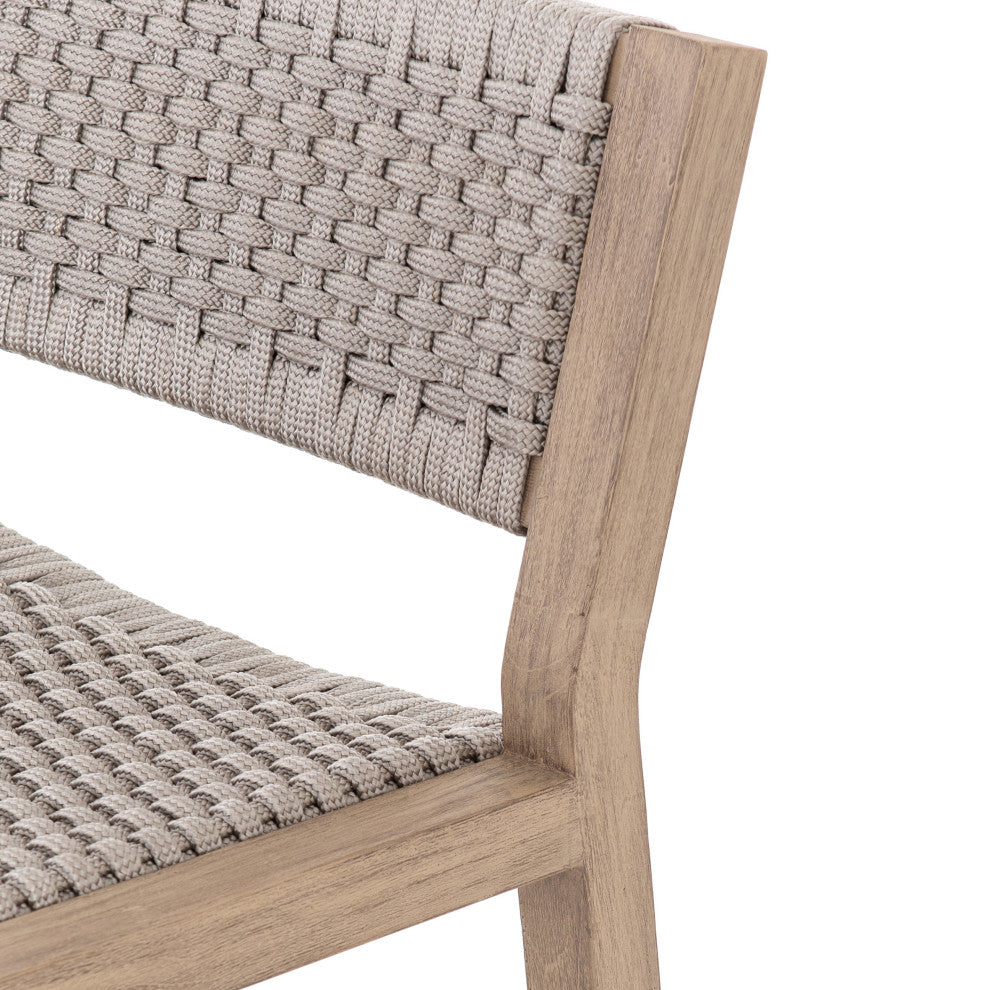 Delano Outdoor Stool Washed Brown, Fsc, Thick Grey Rope, Counter