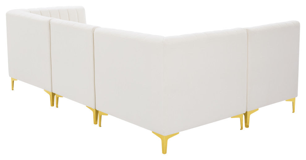 Alina Velvet Modular L-Shaped Modular Sectional, Cream, 4-Piece: 2 Armless Chair, 2 Corner Chair