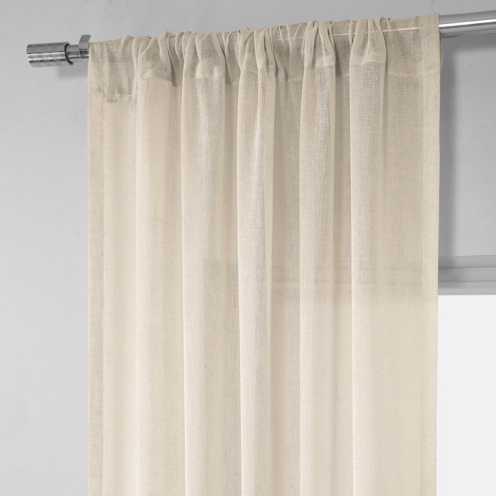 Solid FauxLinen Sheer Curtain, Single Panel, Cotton Seed, 50"x84"
