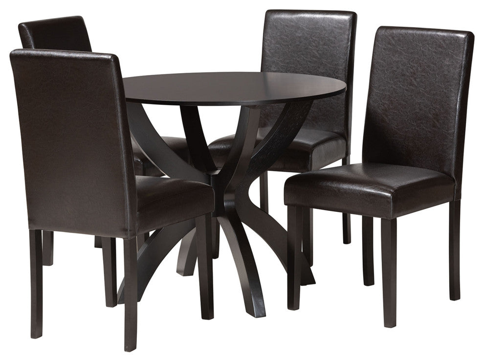 Bobbi Espresso Brown Faux Leather 5-Piece Dining Set