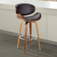 Benton 26" Mid-Century Swivel Counter Stool, Brown Faux Leather, Wooden Legs